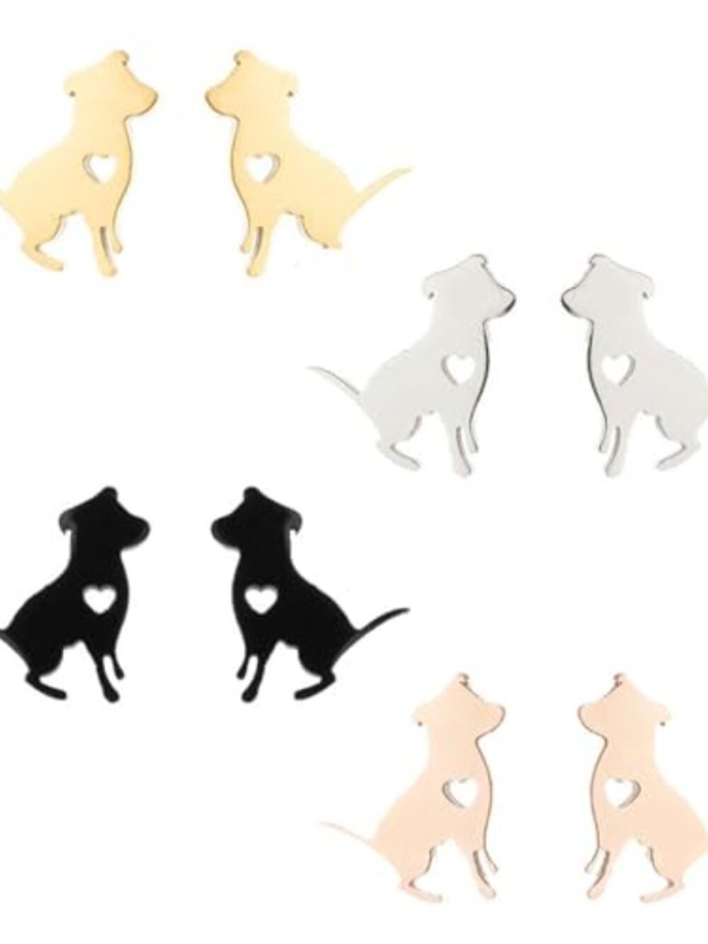 4 Pairs Stainless‎ Steel Dog Stud Ears for Women Cute Small Tiny Gold Silver